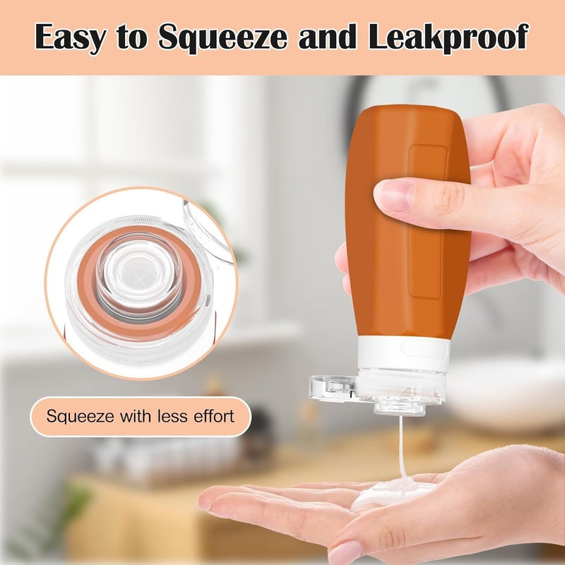 Redfly 17PCS Travel Bottles for Toiletries, TSA Approved Silicone Travel Size Containers, Leak Proof Toiletry Containers for Shampoo, Conditioner, Lotion & Creams Apricot - Image 4